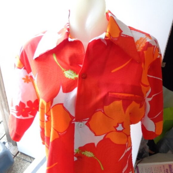 NOS VTG 70s Big Collar LOUD Floral Hawaiian Shirt M Hawaii Nei Polyester AS IS - Picture 1 of 9